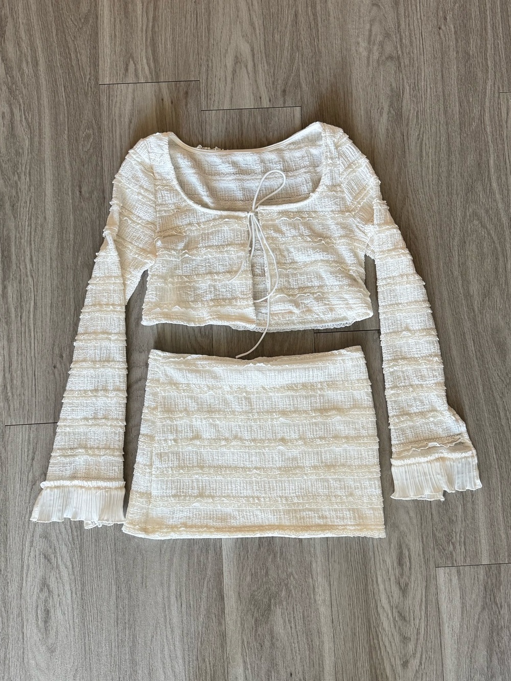 Two-Piece Cream Knit Crop Top & Mini Skirt Set